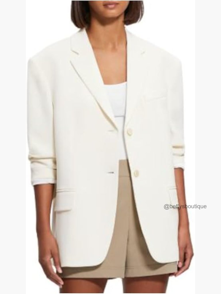 Oversized Blazer With Notch Collar - Lightweight Polyester Blend